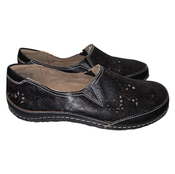 L'Artiste LIBORA Loafer Shoes Hand Painted Leather Flower Perforated 38 7.5-8 - Picture 4 of 11
